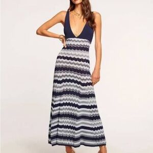 NWT Ramy Brook Mylah Knit Chevron Navy Midi Dress Size Small